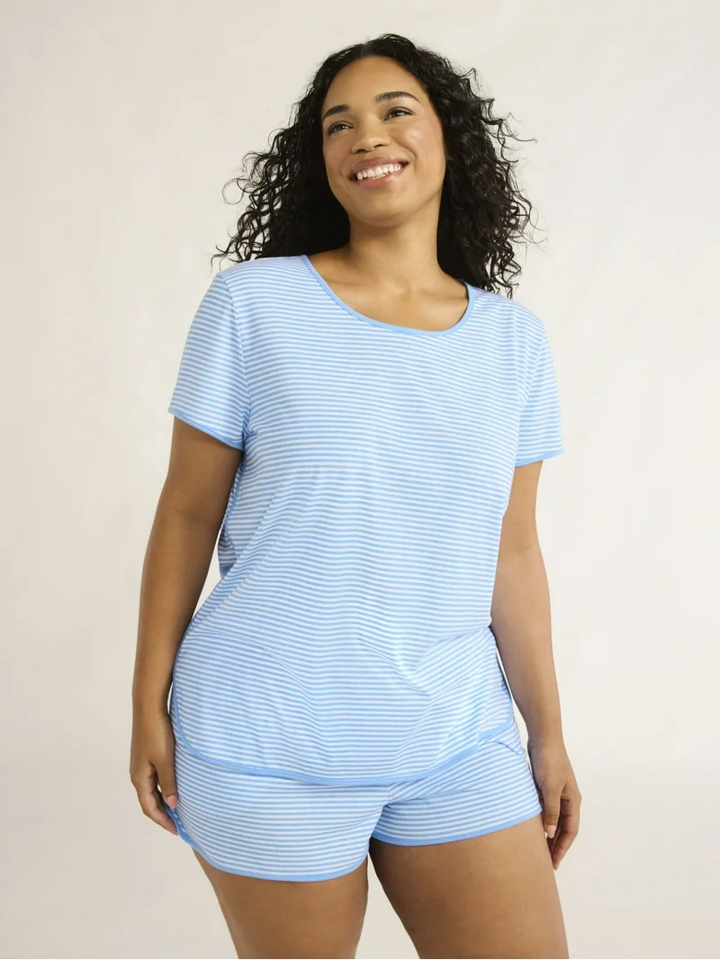 Joyspun Women's and Women’s Plus Lightweight Sleep Tee and Shorts Set, 2-Piece, Sizes XS to 3X | Walmart (US)