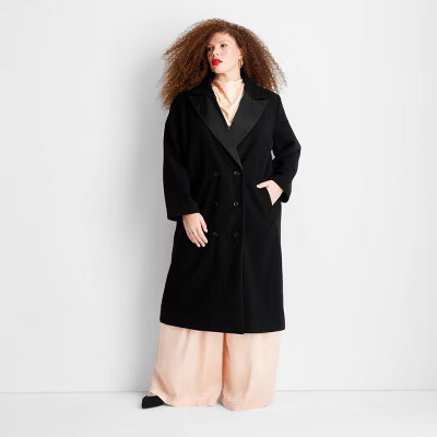 Women's Notched Lapel Double-Breasted Coat - Future Collective Black | Target