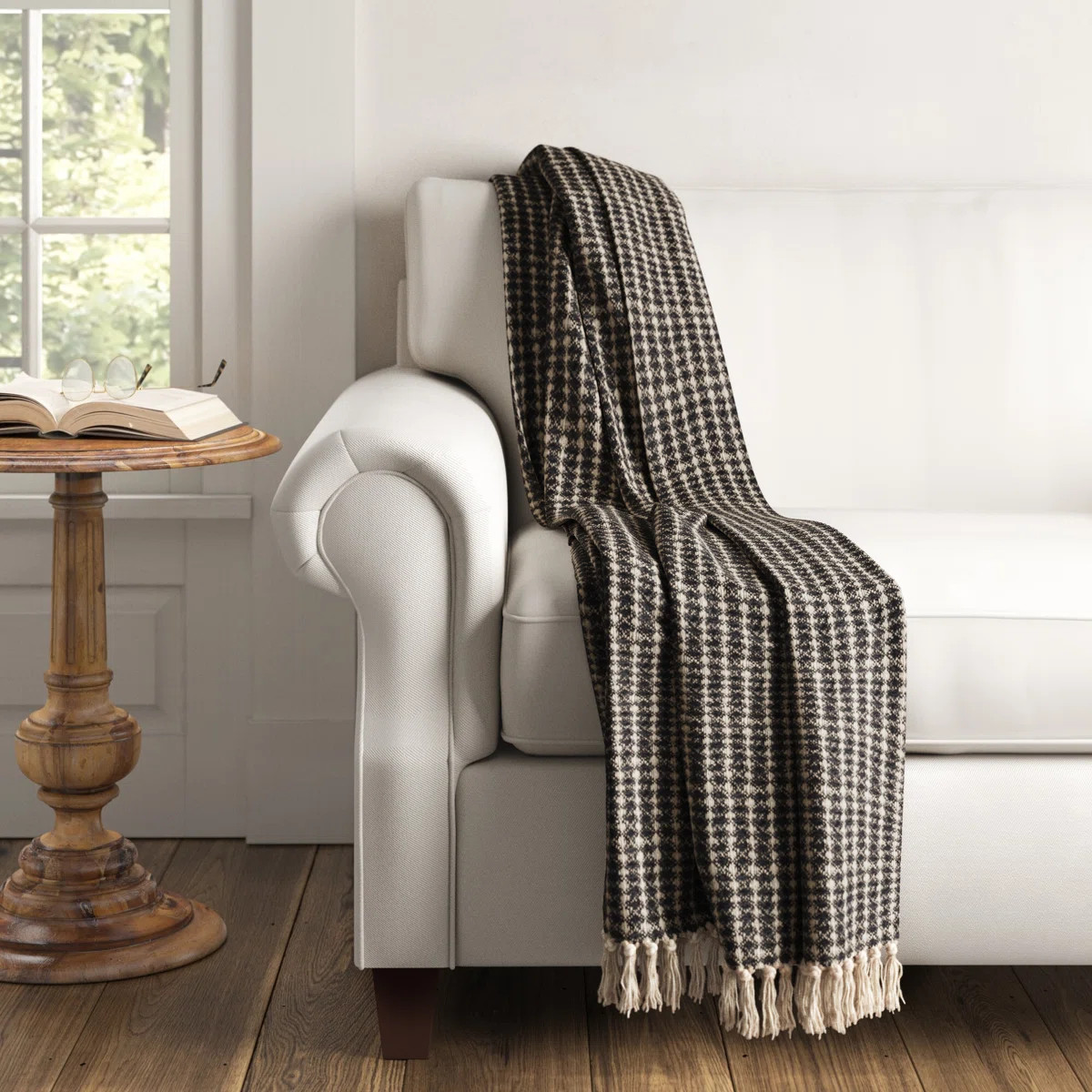 Stonewall Hand Woven Houndstooth Throw Blanket with Fringe | Wayfair North America