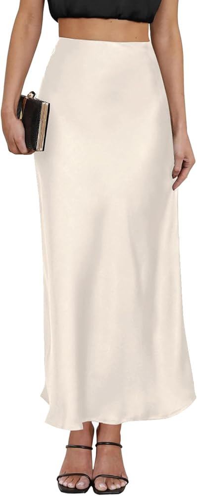 Women's Leopard Print Satin Maxi Skirt High Waisted Elastic Waistband Silk A-Line Casual Party 20... | Amazon (US)