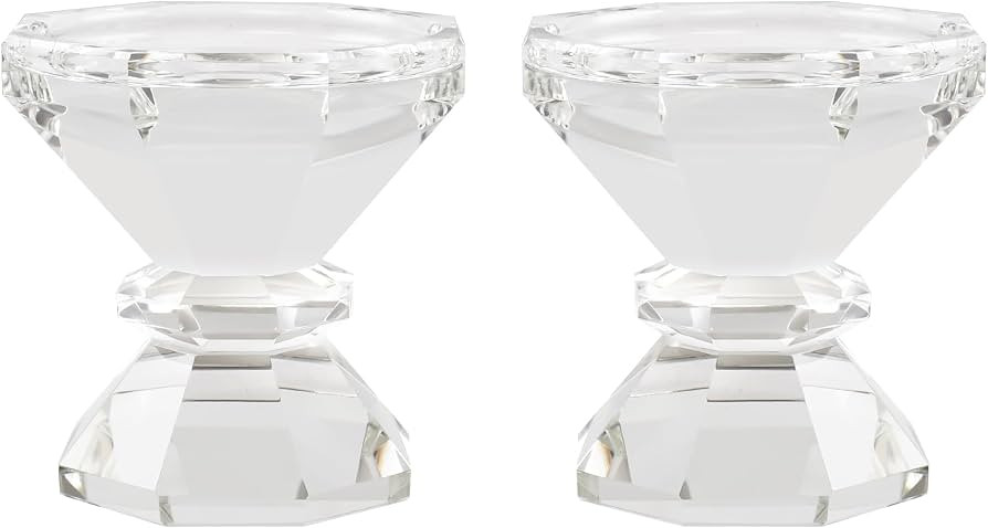 Crystal Candle Holders, Pillar Candlestick Set of 2, Modern Elegant Tall Crystal Candlesticks for... | Amazon (US)
