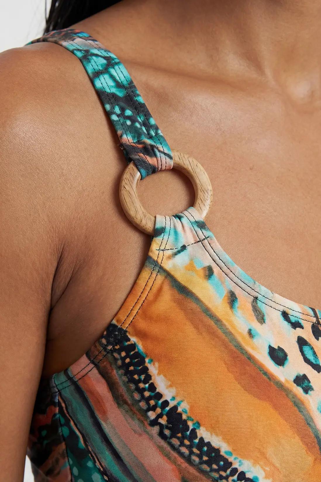 Multi Linear Animal Print Trim Detail Swimsuit | Karen Millen | Karen Millen