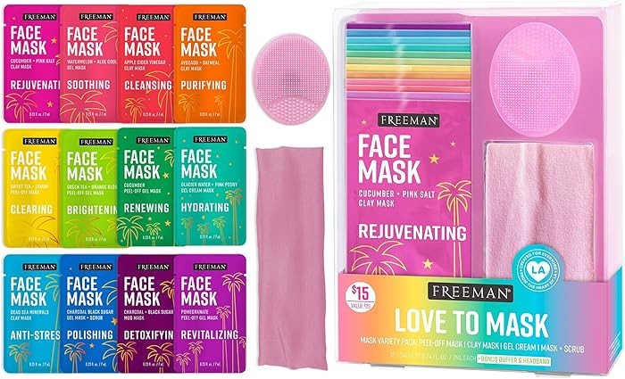 Freeman Facial Love To Mask Variety Pack: Oil Absorbing Clay, Detoxifying Charcoal, Clearing Peel... | Amazon (US)