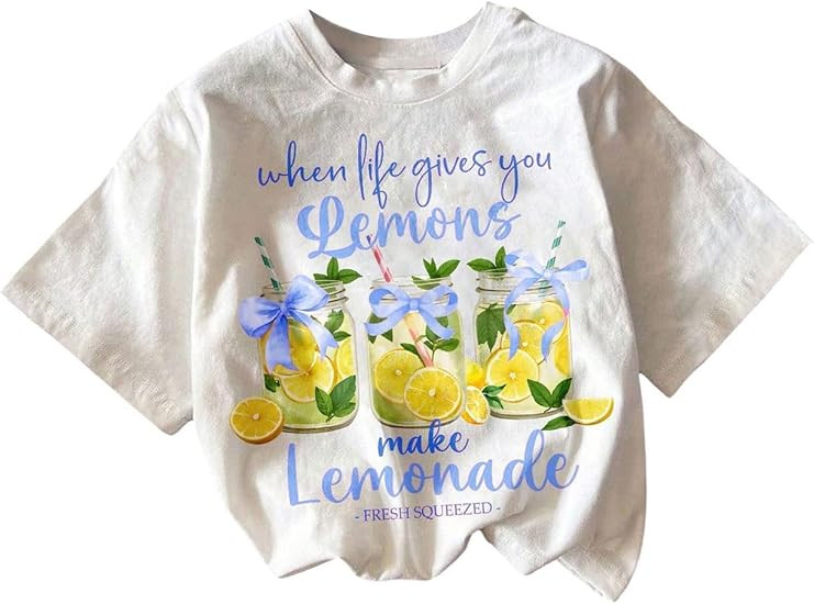 RoseSeek Girl's Graphic Print Tee Shirt Round Neck Short Sleeve T Shirts Summer Cute Trendy Tops | Amazon (US)