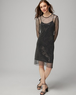 Long Sleeve Crystal Mesh Mini Dress | White House Black Market