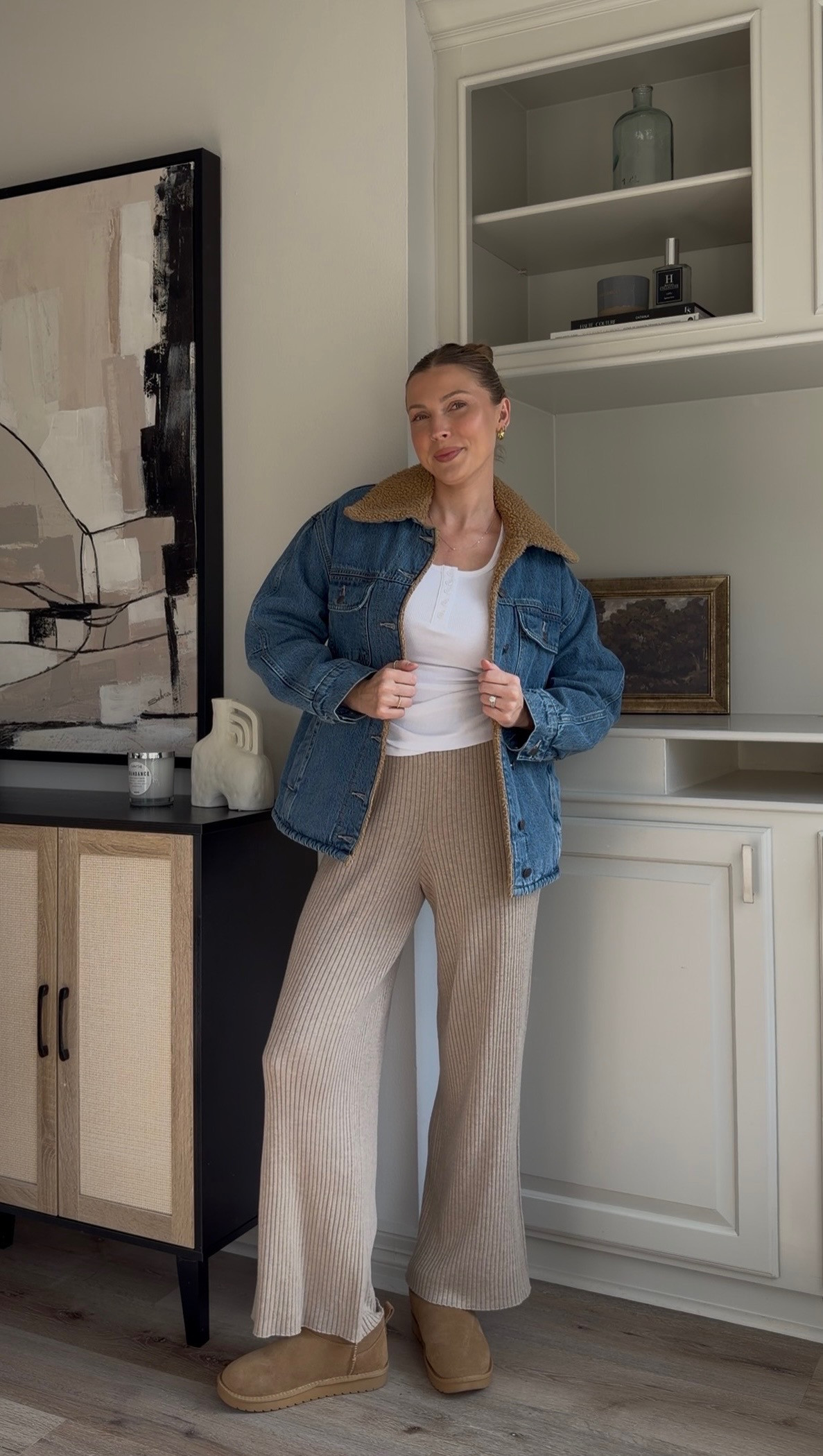 Loving this cozy look for winter! S in white long sleeve, M denim sherpa jacket + M ribbed pants.  
 

 #LTKootd #LTKSeasonal #LTKFindsUnder100