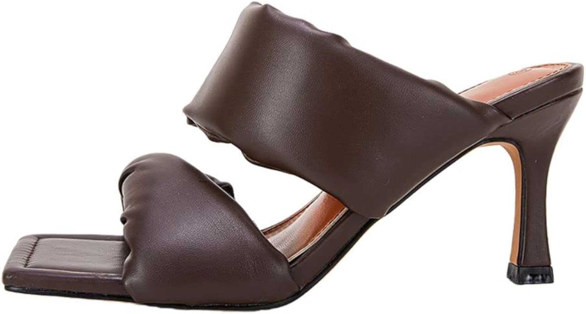 Women's Heels Sandals Square Open Toe Leather Two Strap Backless Stiletto High Heels Slip on Heel... | Amazon (US)