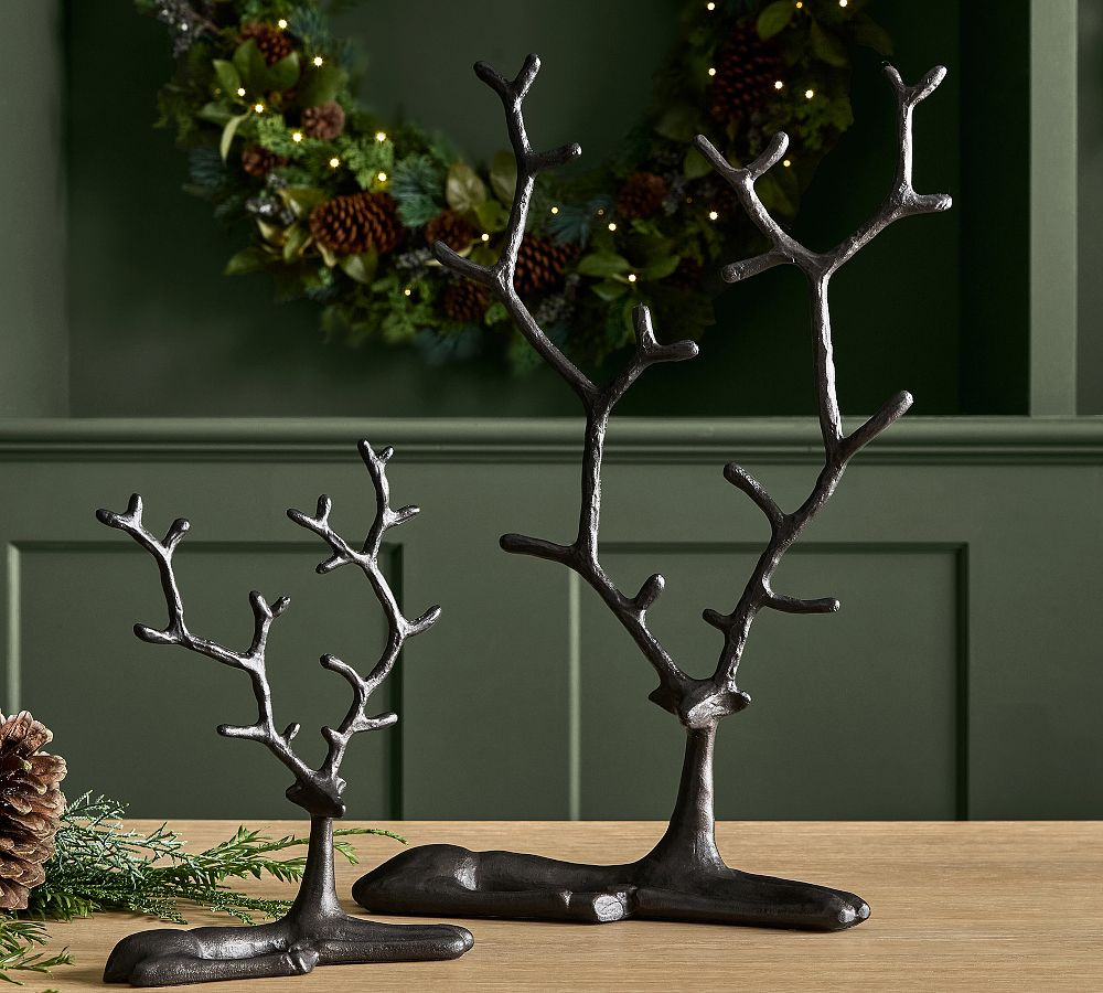 Sitting Bronze Sculpted Reindeer | Pottery Barn (US)