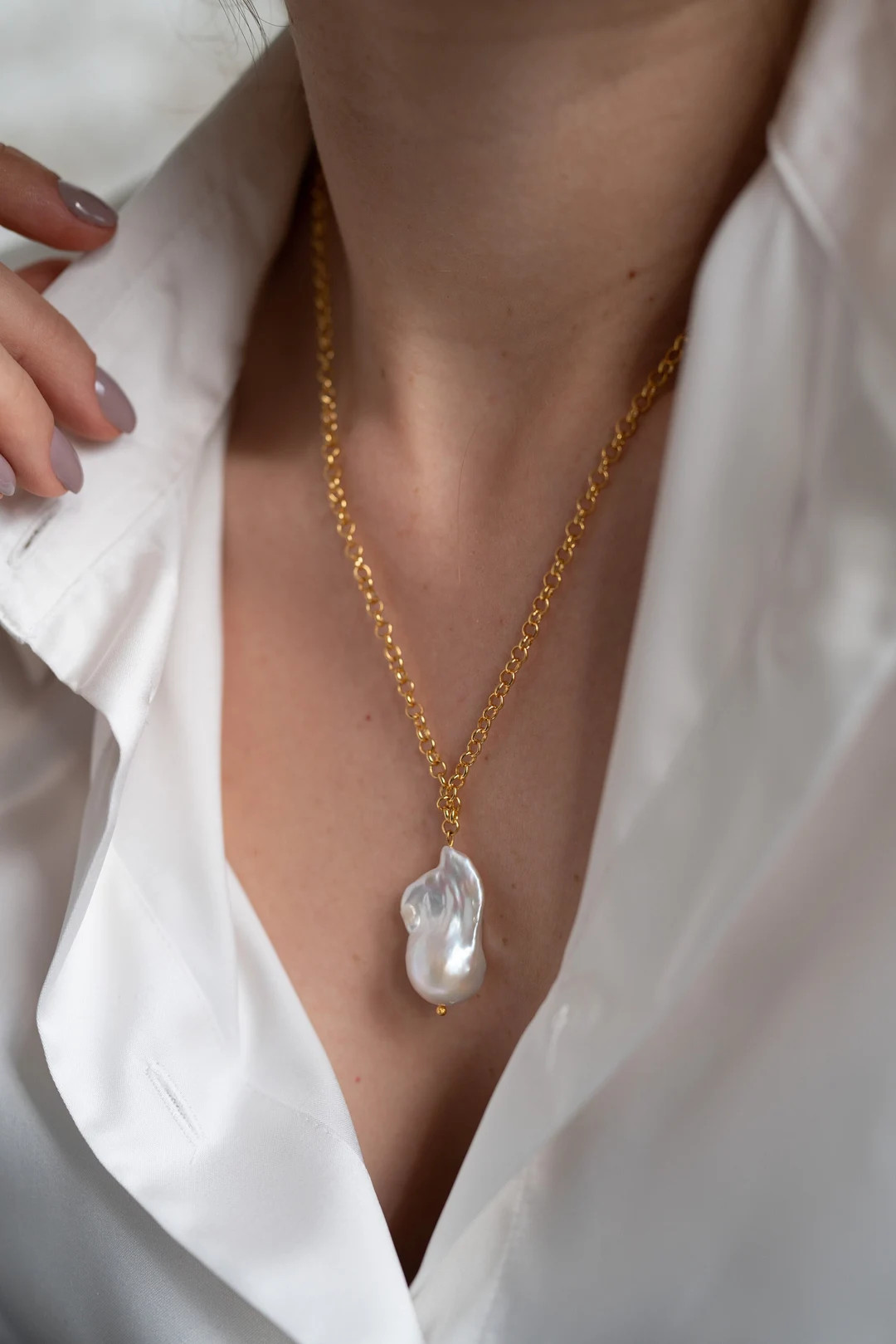 ARTE Large Baroque Pearl Pendant Necklace, Single Baroque Pearl Necklace, Unique Real Pearl Penda... | Etsy (US)