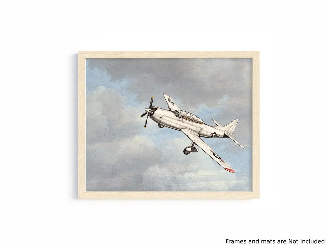 Vintage Airplane Nursery Print: Aviation Wall Art for Boys Room - Etsy | Etsy (US)