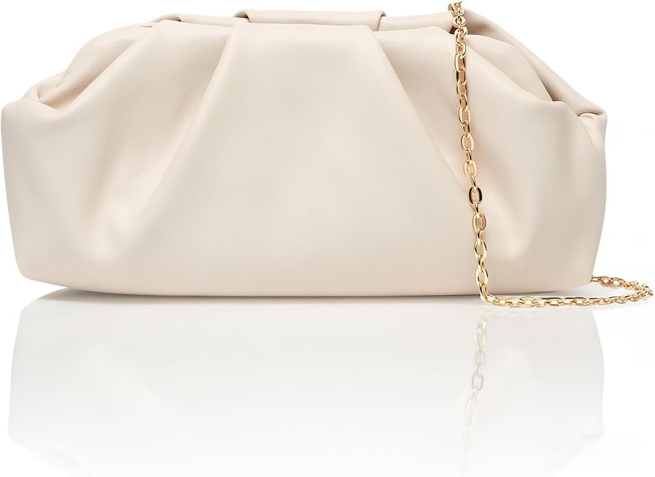 Cream Clutch Purse, Womens Clutch Purse with Gold Detachable Chain, Leather Clutch Bags for Women... | Amazon (US)