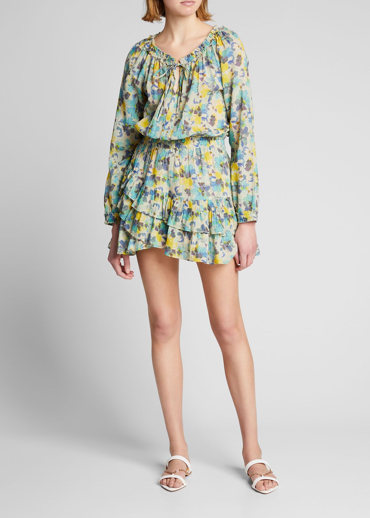 Rayna Floral Long-Sleeve Ruffle Dress | Bergdorf Goodman