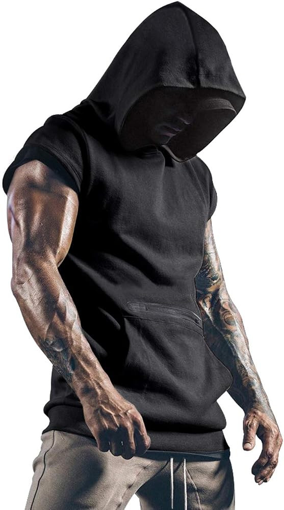 Mens Workout Tank Tops with Hood Sleeveless Gym t-Shirt Muscles Tees Athletic Pockets | Amazon (US)