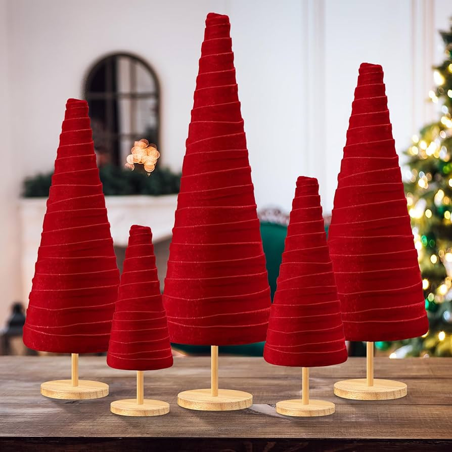 Hillban 5 Set Pedestal Velvet Trees Christmas Velvet Trees Modern Winter Tree Decorations Rustic ... | Amazon (US)