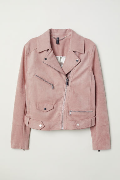 H & M - Faux Suede Biker Jacket - Pink | H&M (US + CA)