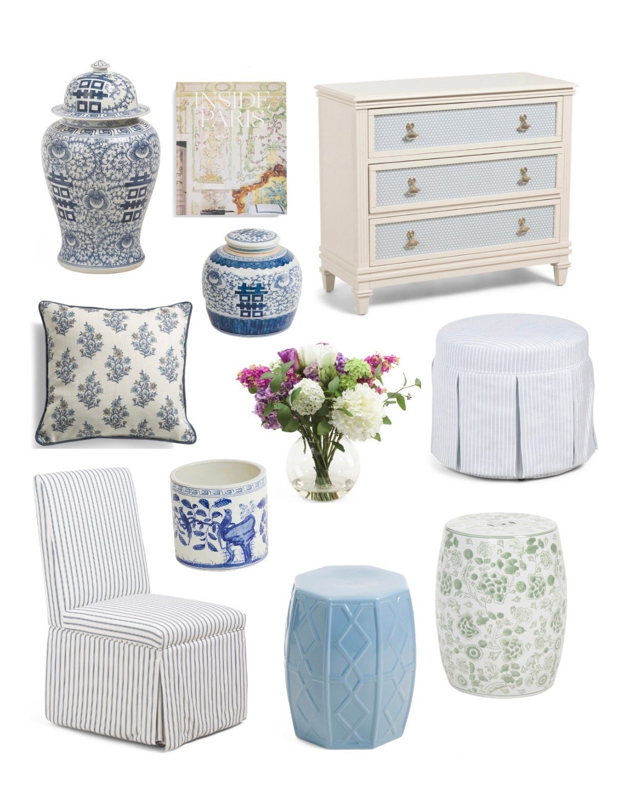 New @tjmaxx and @Marshalls finds ✨ tjmaxx Marshalls home decor deals Lillian August skirted chair Chelsea house garden stool ginger jars 