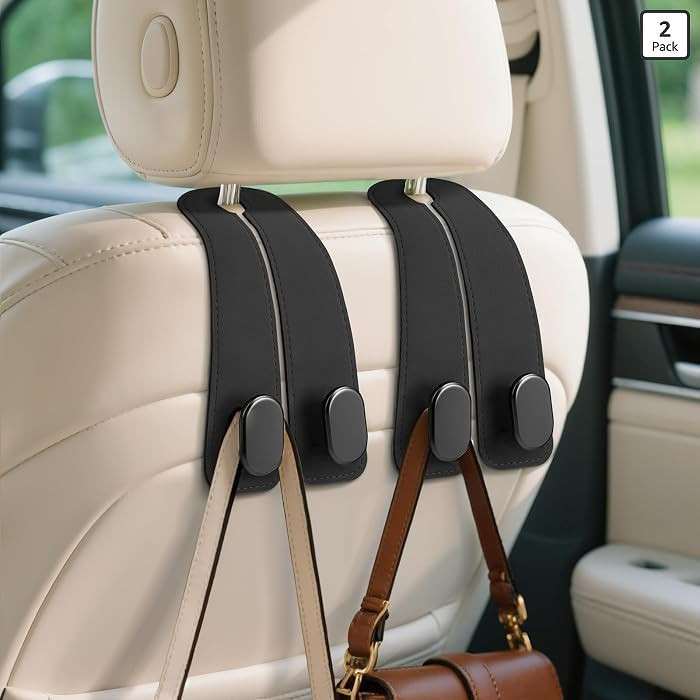 Car Seat Headrest Hooks - 2 Pack Universal Car Purse Hook, Leather Car Bag Purse Holder with Doub... | Amazon (US)