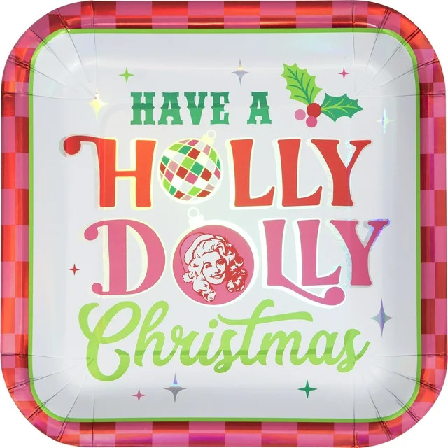 Dolly Parton Holly Dolly Christmas Square Disposable Paper Plates 9" 8 Count Multicolor | Walmart (US)
