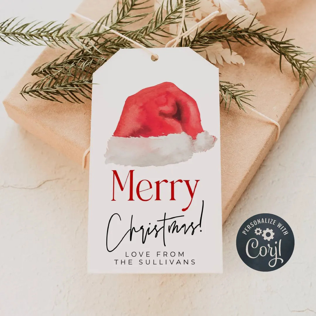Santa Hat Christmas Favor Tag Template, Printable Holiday Party Gift Tag, Editable Fun Personaliz... | Etsy (US)