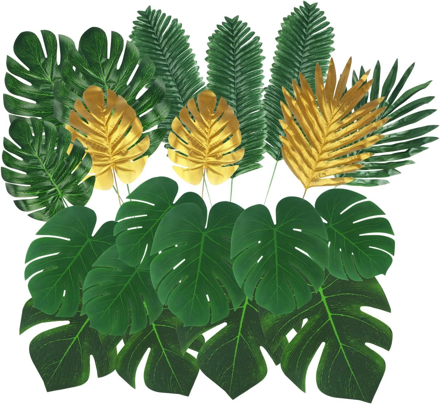 74 Pieces 9 Kinds Artificial Palm Leaves Golden Tropical Leaves with Stems Safari Leaves Jungle L... | Amazon (US)
