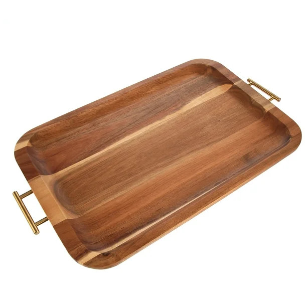 Better Homes & Gardens Acacia Wood Serving Tray with Gold Handles - Walmart.com | Walmart (US)