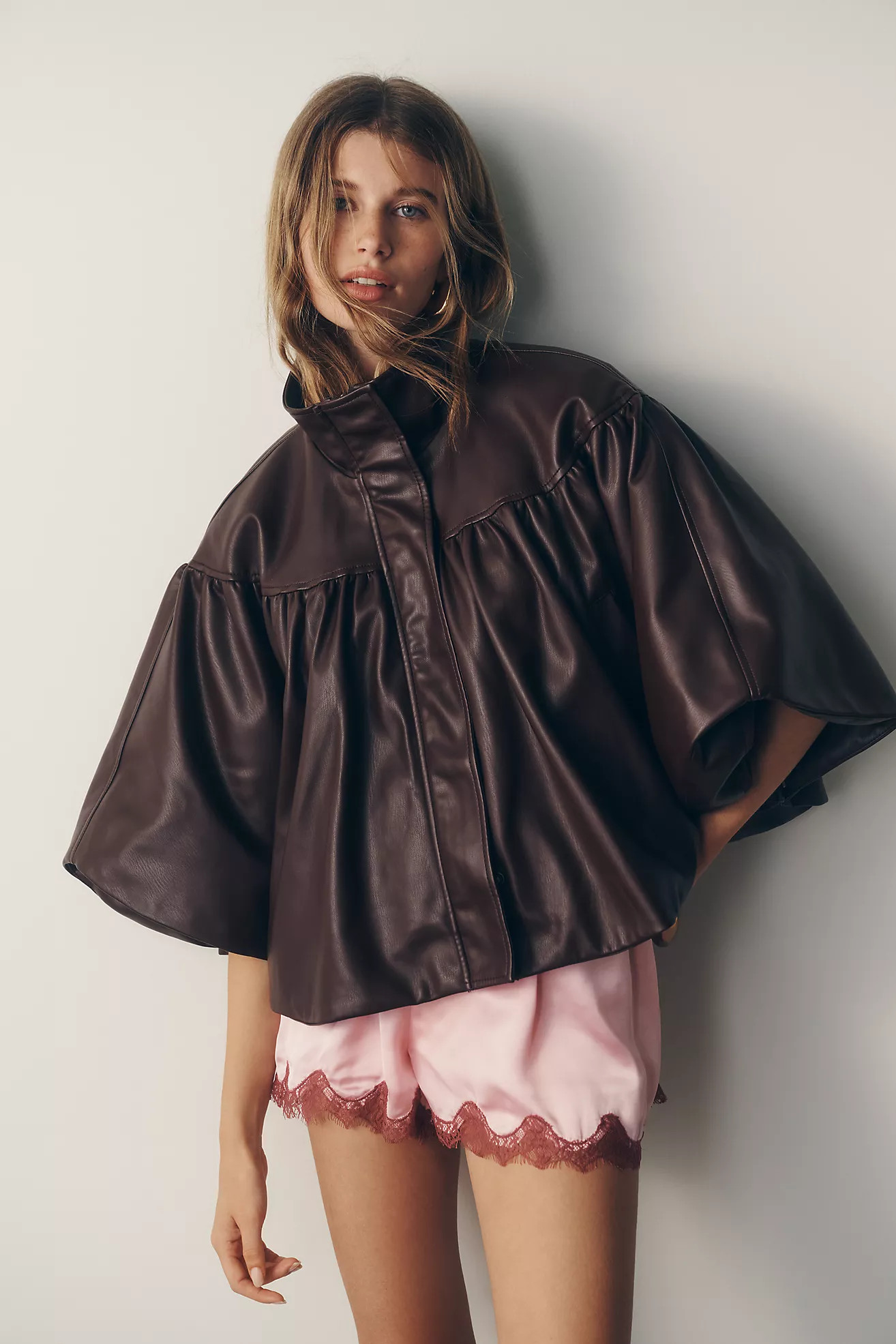 By Anthropologie Faux-Leather Funnel-Neck Jacket | Anthropologie (US)