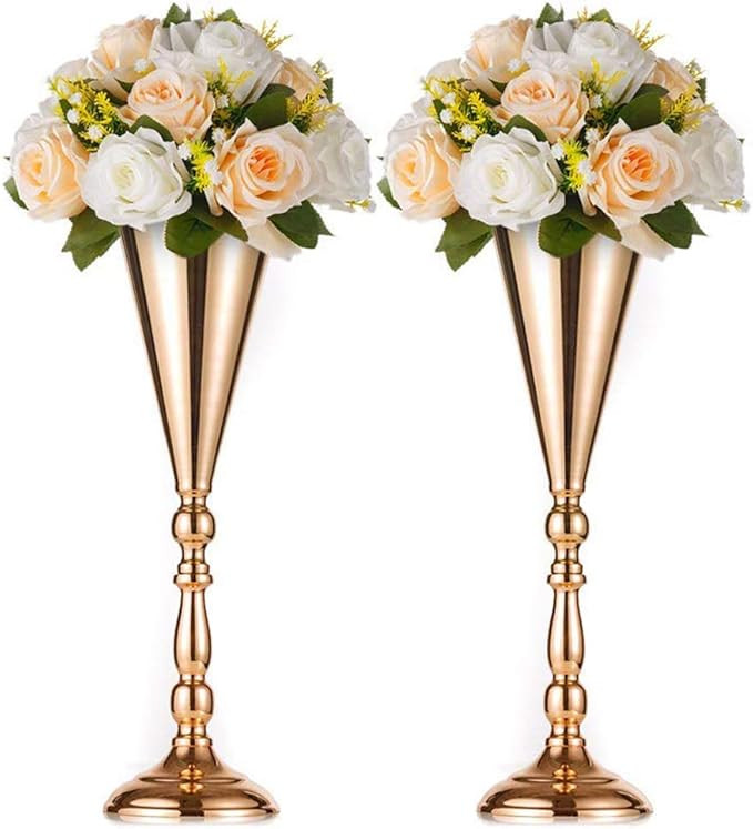 2 Pcs Tabletop Metal Wedding Flower Trumpet Vase, Table Decorative Centerpiece, Artificial Flower... | Amazon (US)