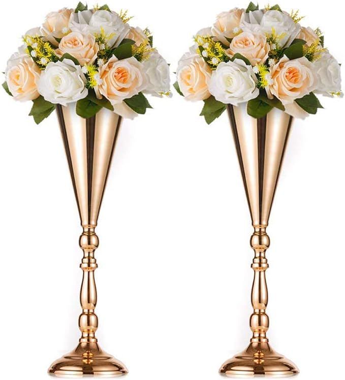 2 Pcs Tabletop Metal Wedding Flower Trumpet Vase, Table Decorative Centerpiece, Artificial Flower... | Amazon (US)