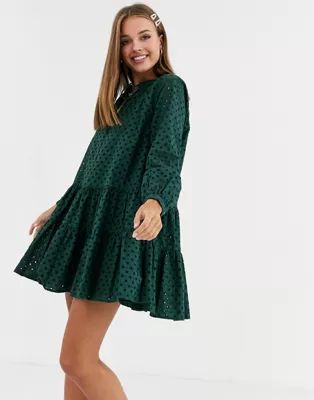 ASOS DESIGN tiered trapeze mini dress in broderie | ASOS US