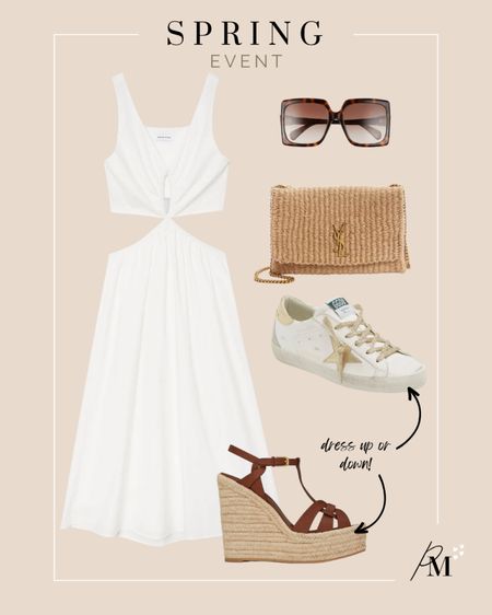 anine bing white dress
gucci sunglasses 
ysl raffia kate bag 
golden goose sneaker 
ysl espadrille wedge 

#LTKstyletip #LTKFind #LTKshoecrush