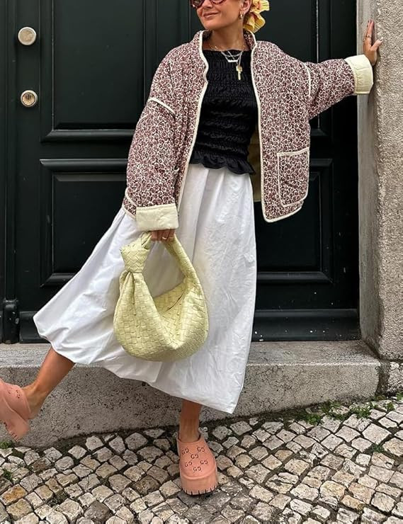 Omoone Women's Cropped Quilted Jacket Floral Printed LightWeight Padded Puffer Cardigan Coat Outw... | Amazon (US)