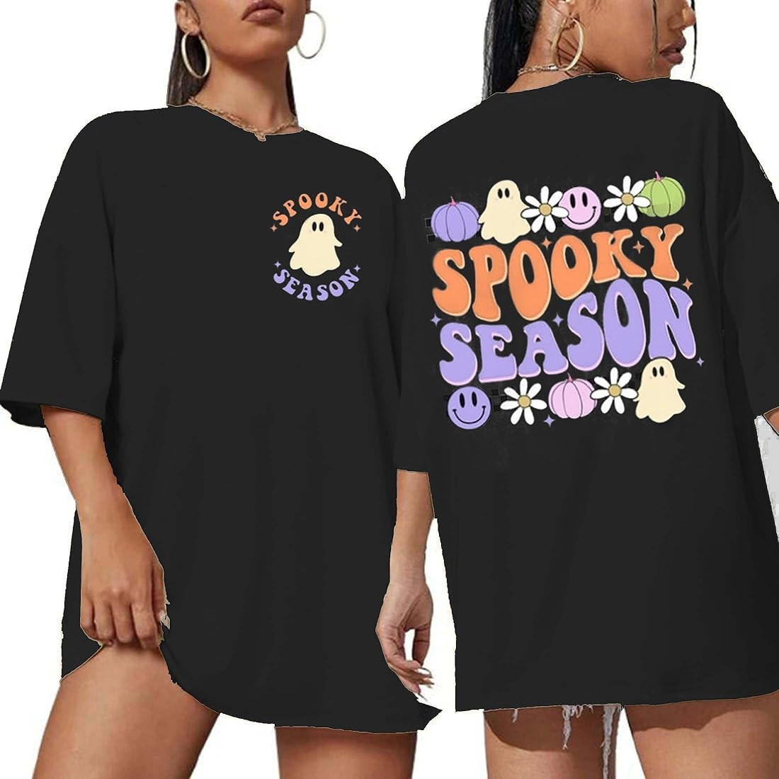 Women Halloween Shirt Spooky Season Oversize Retro Ghost Graphic Oversize T-Shirt Funny Tee Short... | Amazon (US)