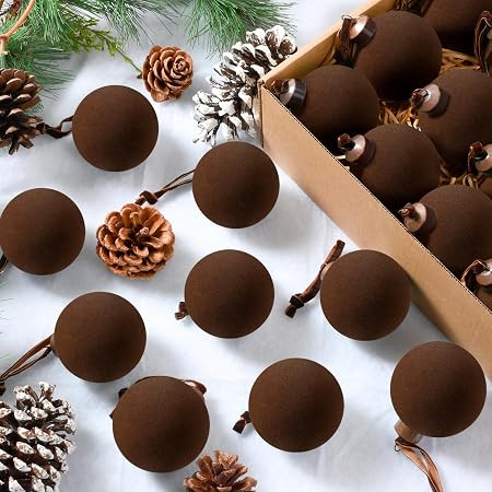Liliful 15 Pcs Velvet Christmas Balls Bulk Flocked Christmas Tree Ball Ornaments Plastic Xmas Decorative Hanging Ornaments(Brown,3.15 Inch) | Amazon (US)