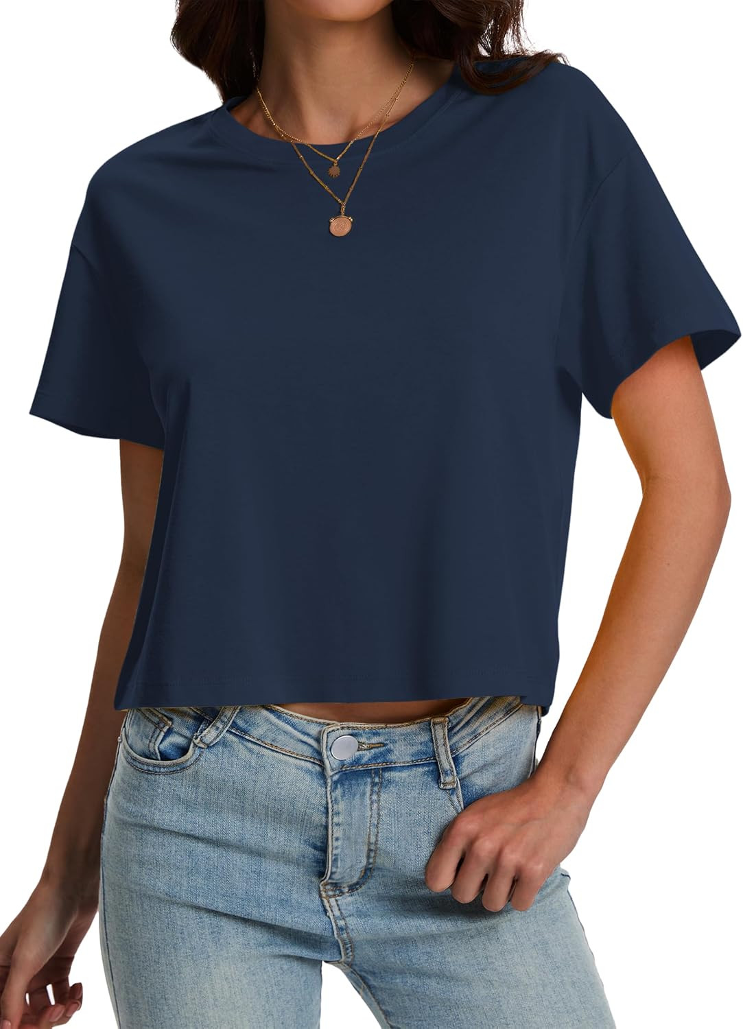 Women's Crop Tops Cotton Loose Fit Tshirt Basic Short Sleeve Shirt | Amazon (US)