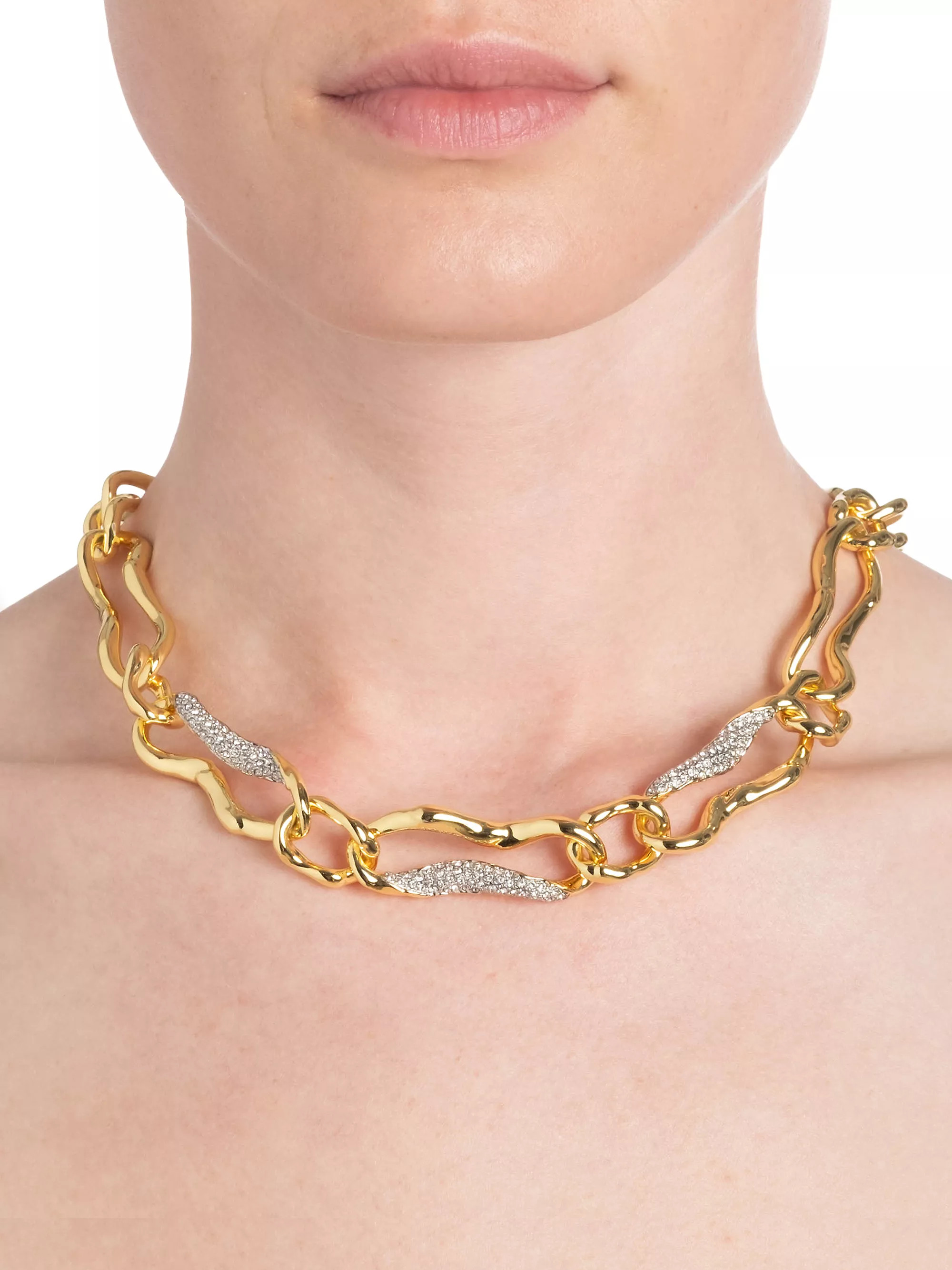 Solanales Crystal & 14K-Gold-Plated Curved Link Necklace | Saks Fifth Avenue