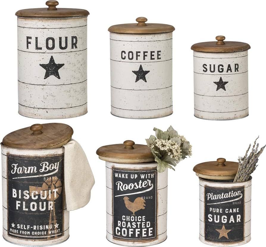 Primitives by Kathy 39060 Farmhouse Tin Canisters, Sugar/Coffee/Flour | Amazon (US)