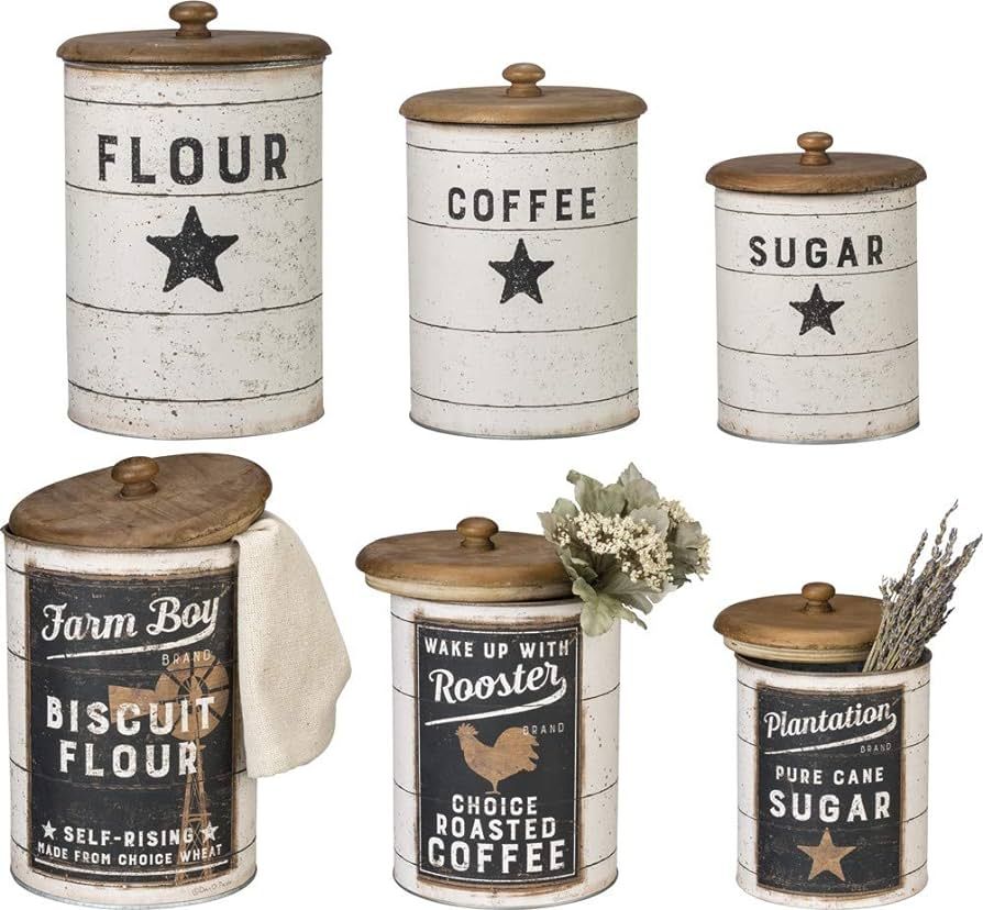 Primitives by Kathy 39060 Farmhouse Tin Canisters, Sugar/Coffee/Flour | Amazon (US)
