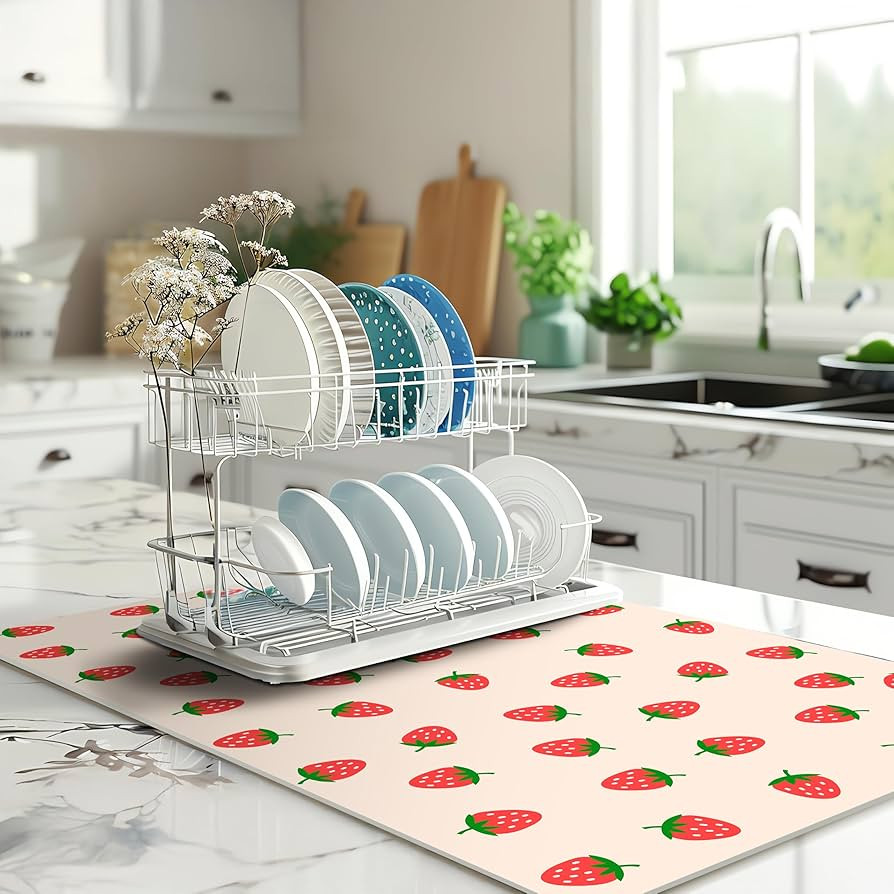 Strawberry Kitchen Decor-Sweet & Practical Pink Drying Mat,Absorbent and Non-Slip Kitchen Mat for... | Amazon (US)