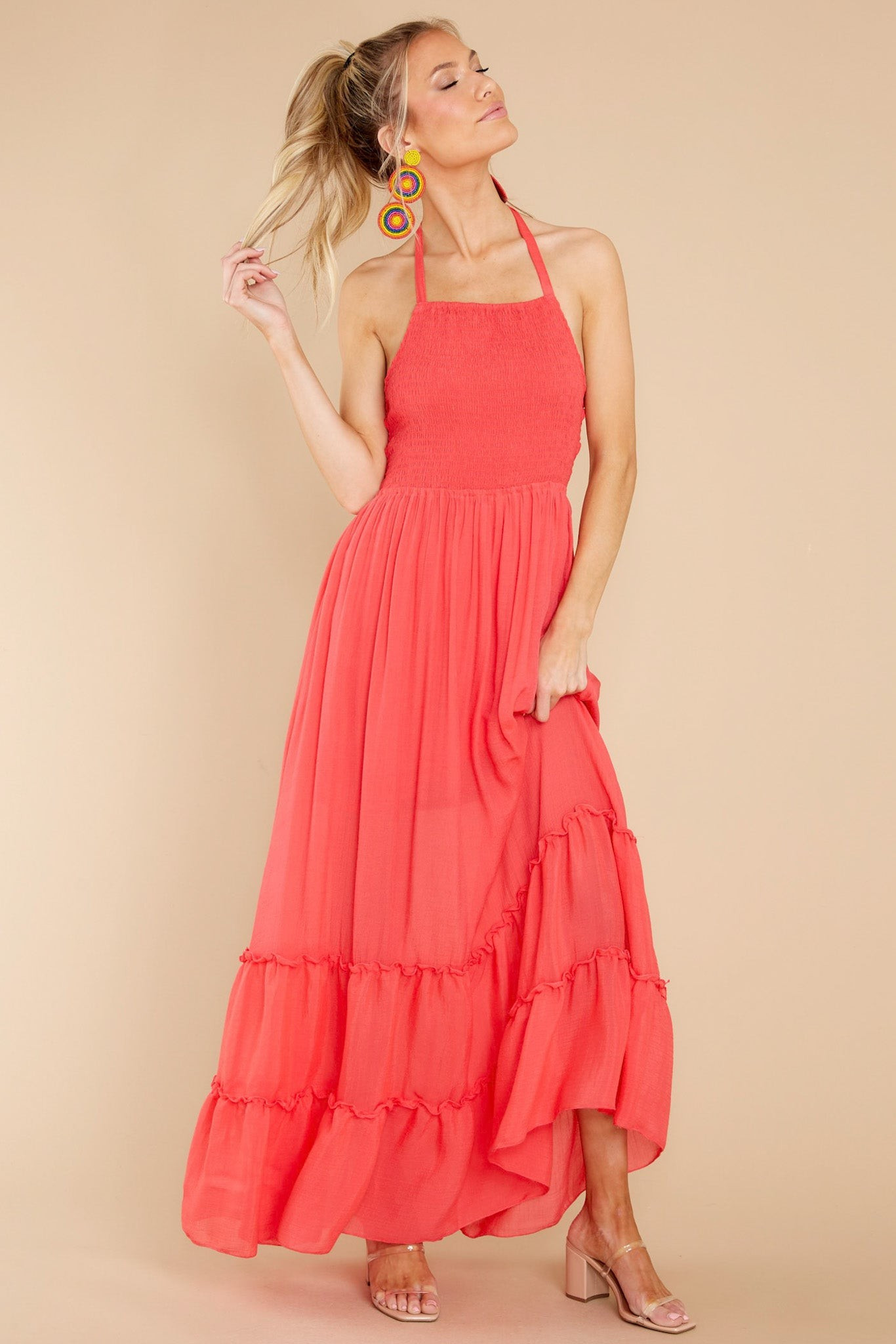 Stick Around Coral Maxi Dress | Red Dress 