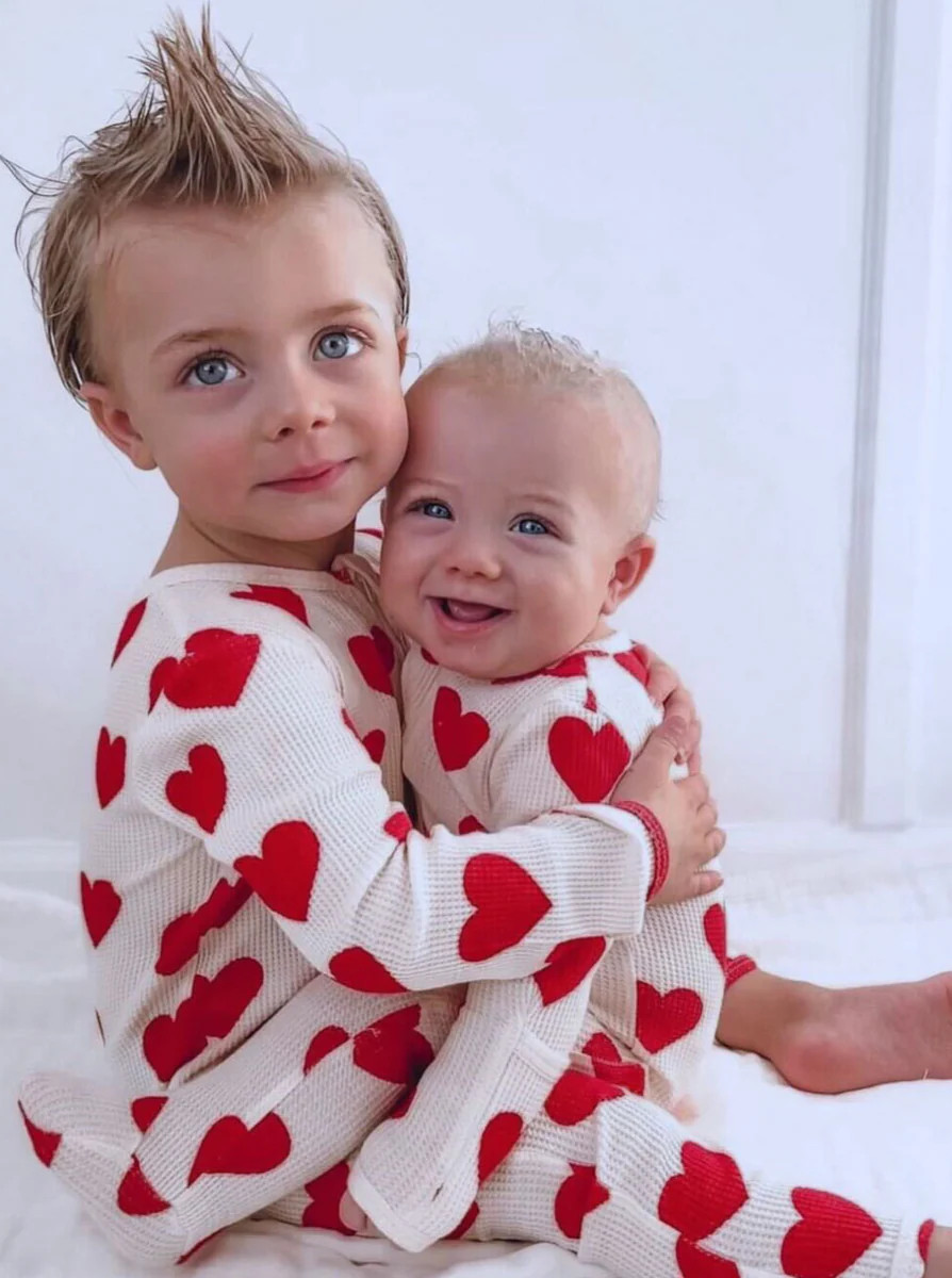 Organic Waffle 2-Piece Set, Red Heart | SpearmintLOVE