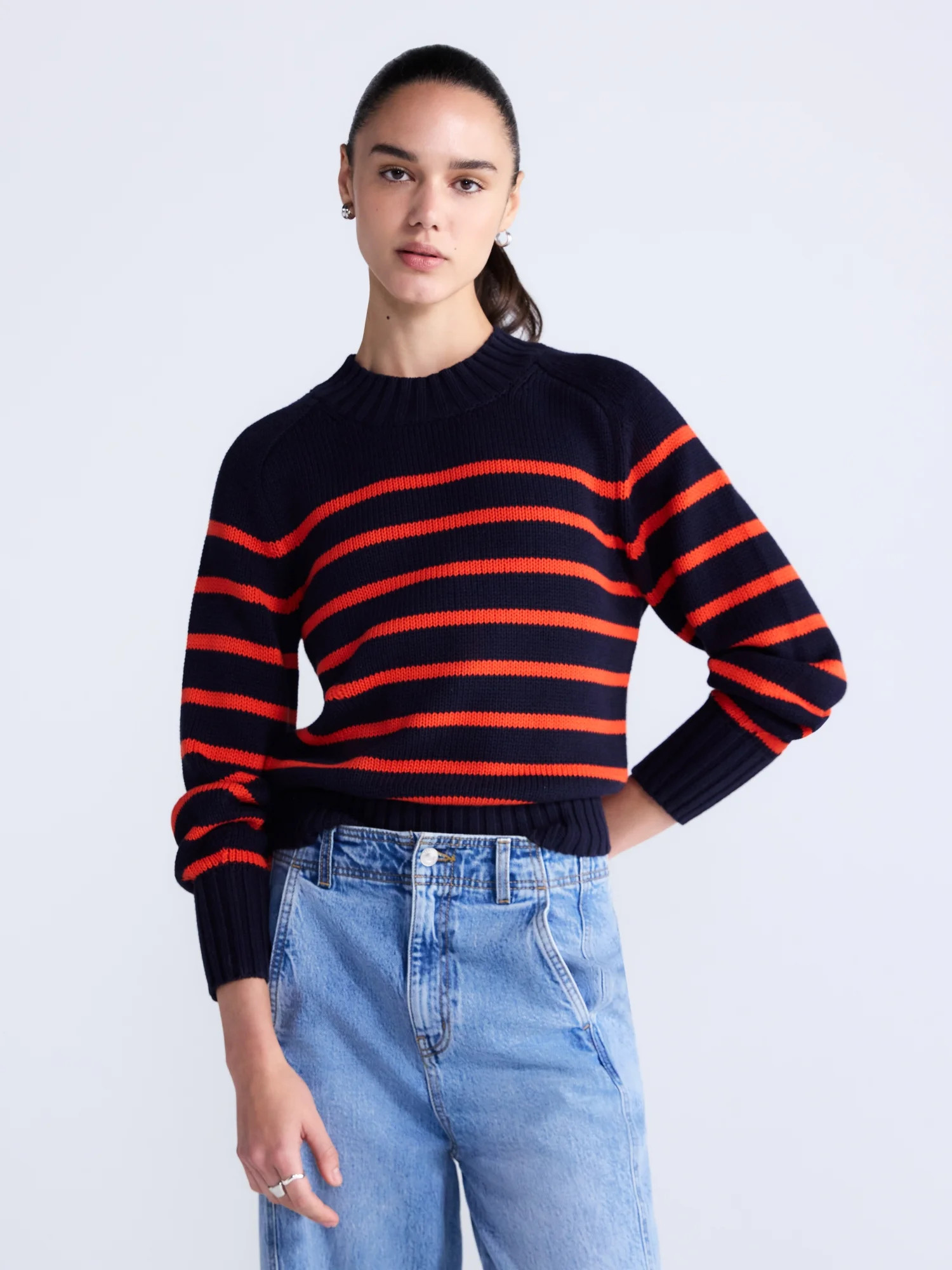 Free Assembly Women's Cropped Mock Neck Cotton Sweater, Midweight, Sizes XS-XXL | Walmart (US)