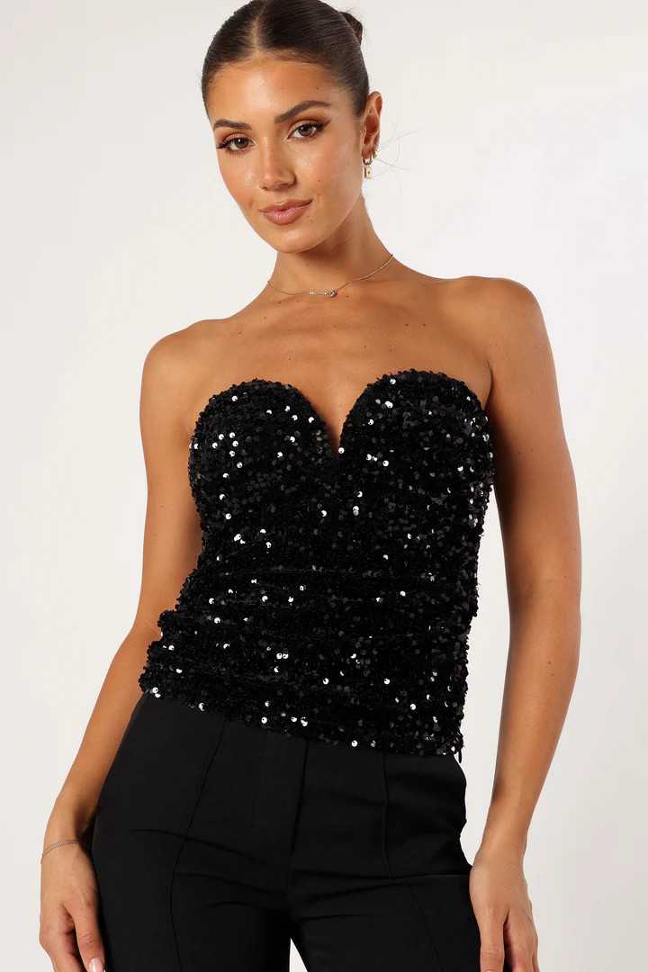 Clover Sweetheart Sequin Top - Black | Petal & Pup (US)