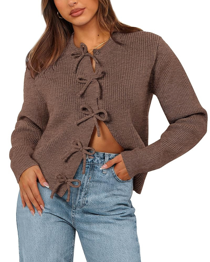 BTFBM Bow Cardigan Sweaters for Women Trendy 2025 Fall Winter Open Front Long Sleeve Button Down ... | Amazon (US)