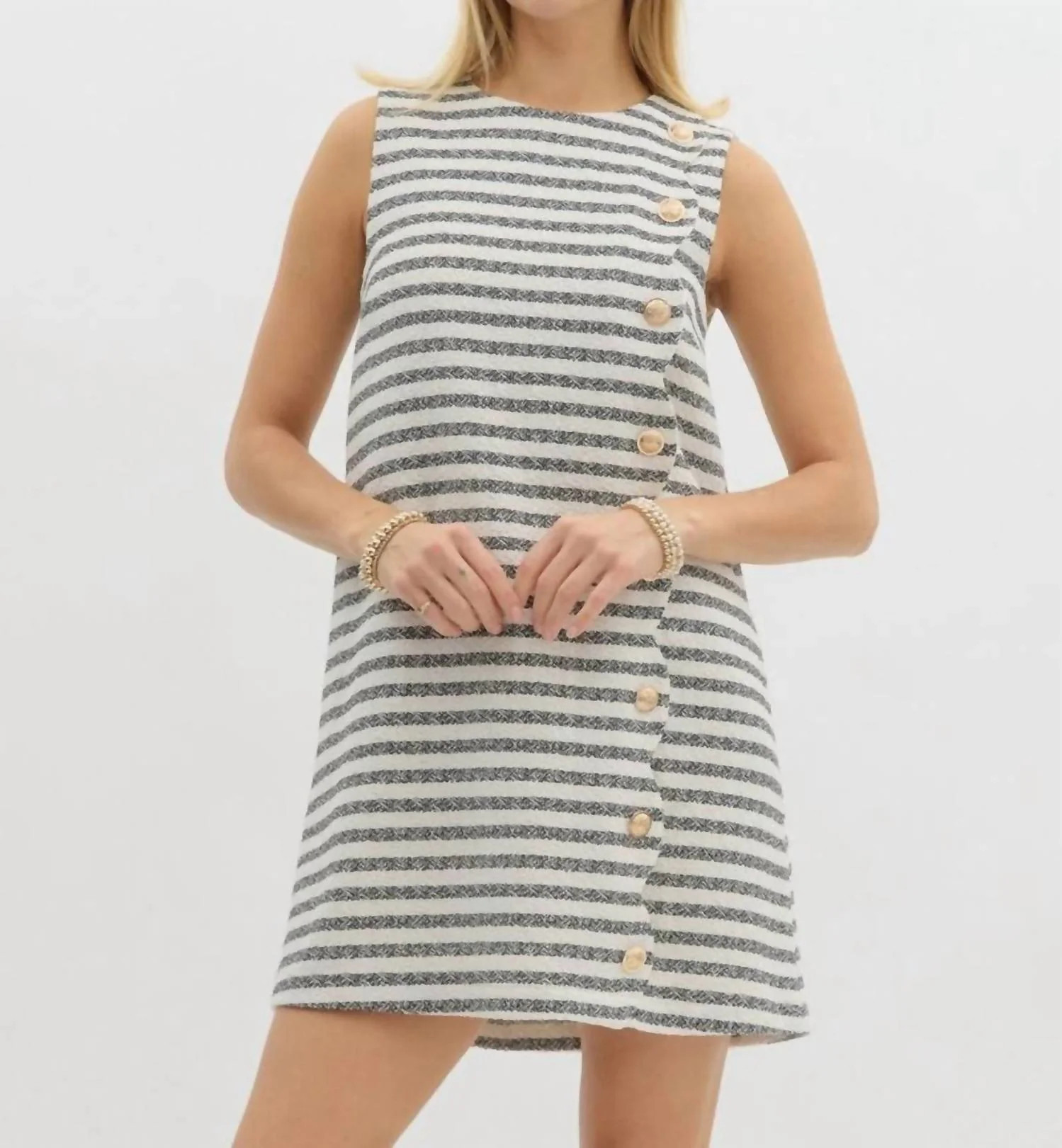 Vivienne Striped Tweed Mini Dress In Black | Shop Simon