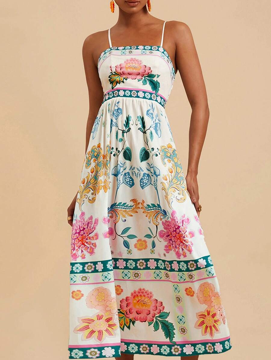 Travachic Woven Printed Sleeveless Dress For Women,Summer Outfits For Women,Beachwear,Easter,Beac... | SHEIN