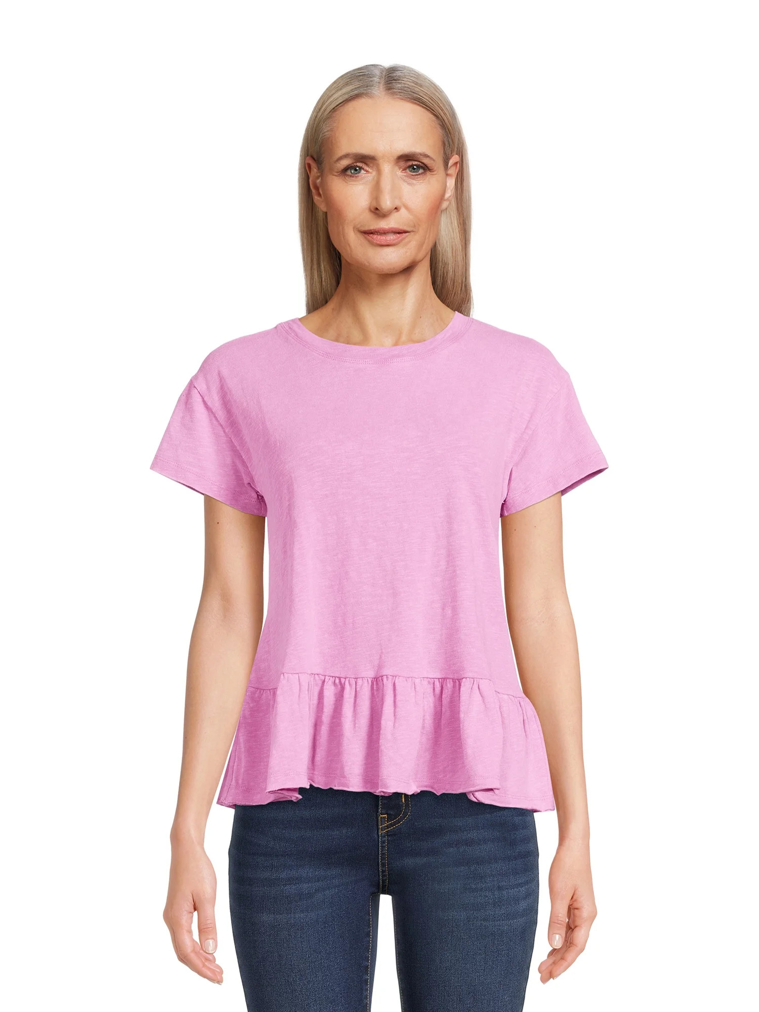 Women's Time and Tru Short Sleeve Washed Peplum Top | Walmart (US)