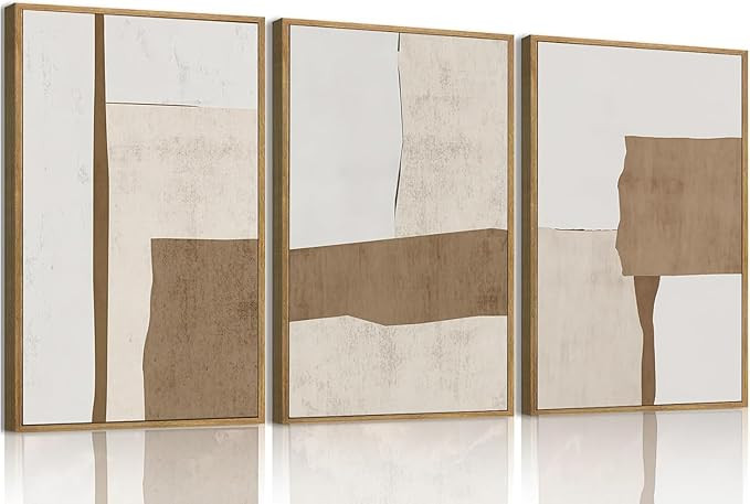 KISSFOX 3 Piece Framed Wall Art Abstract Wall Decor Beige Brown Pictures Modern Minimalist Canvas... | Amazon (US)