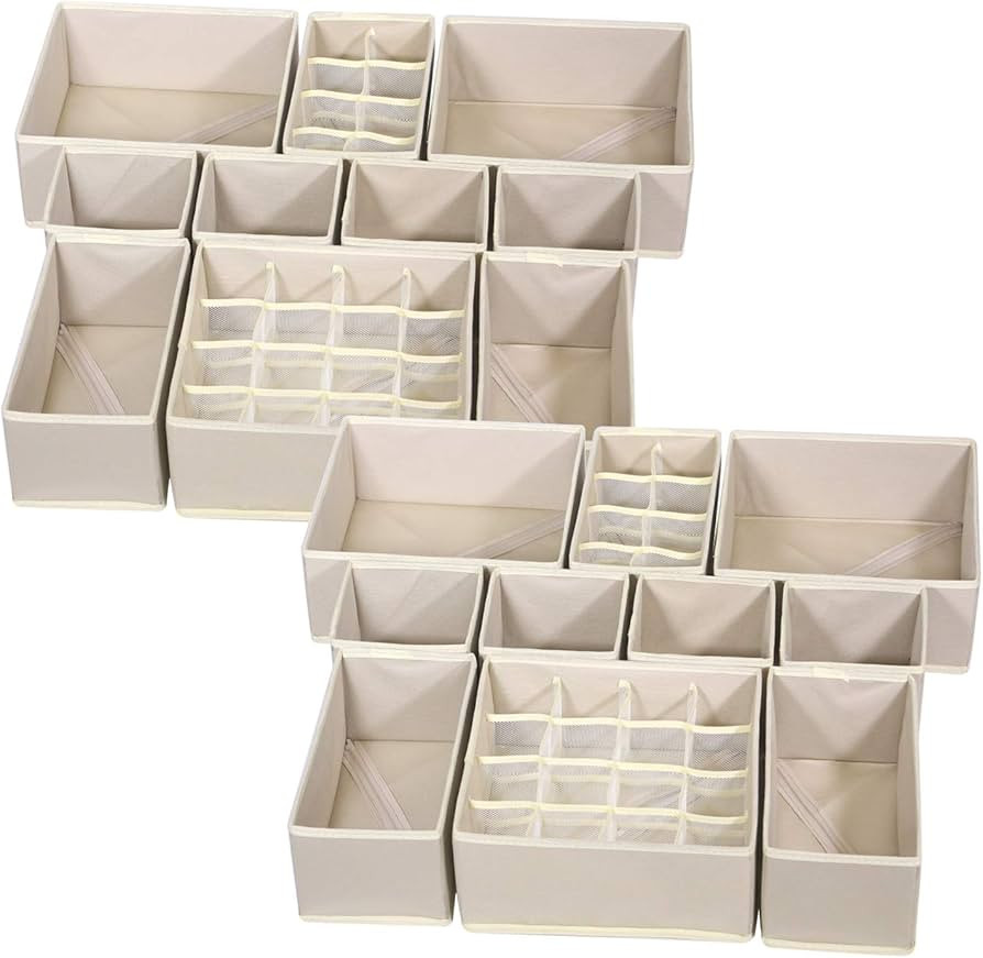 21 Pack Foldable Drawer Organizer Dividers Cloth Storage Box Closet Dresser Organizer Cube Fabric... | Amazon (US)