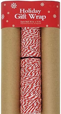 Kraft Wrapping Paper 3 Rolls + Red Bakers Twine – Classic Brown Holiday Gift Wrap – 102.5 sq ... | Amazon (US)