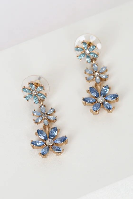 Gilded Garden Blue Rhinestone Flower Drop Earrings | Lulus (US)